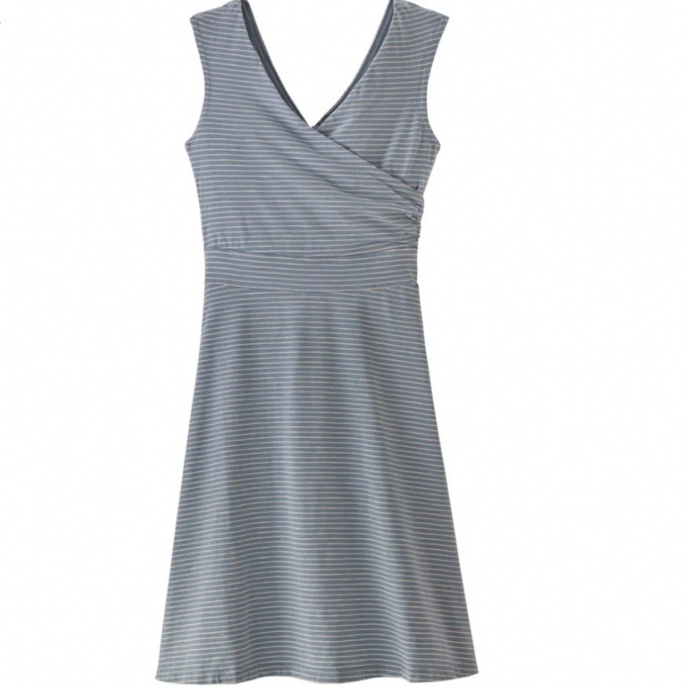 Patagonia Women Porch Swing Dress Blue Gray Striped Sleeveless Organic Cotton XS